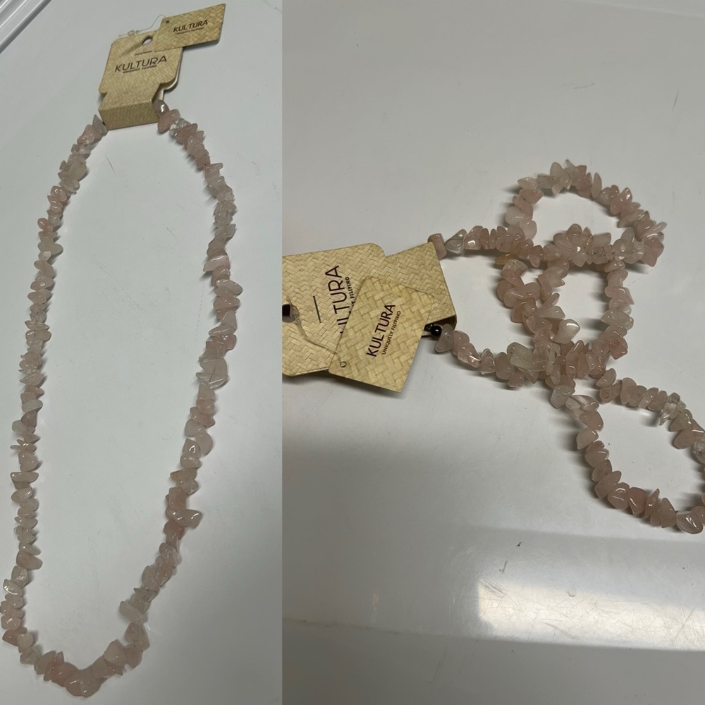 NWT Kultura Filipino Rose Quartz Crystal Chip Necklace